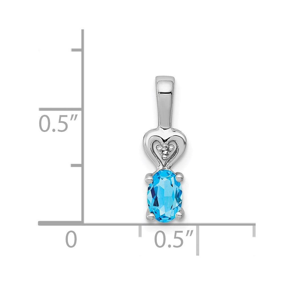 Sterling Silver Rhodium-plated Light Swiss Blue Topaz & Diam. Pendant
