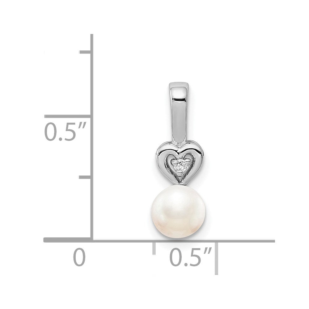 Sterling Silver Rhodium-plated FW Cultured Pearl & Diam. Pendant