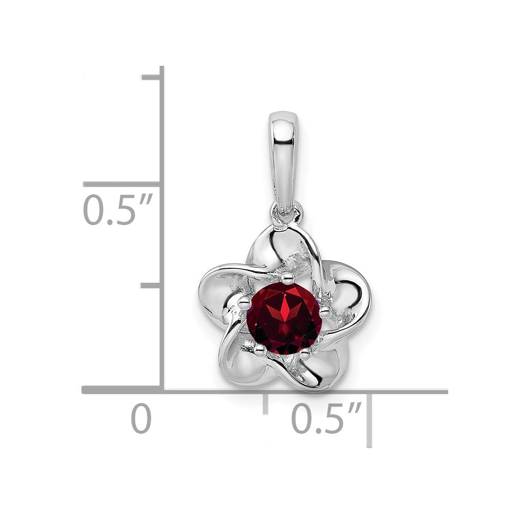 Sterling Silver Rhodium-plated Floral Garnet Pendant