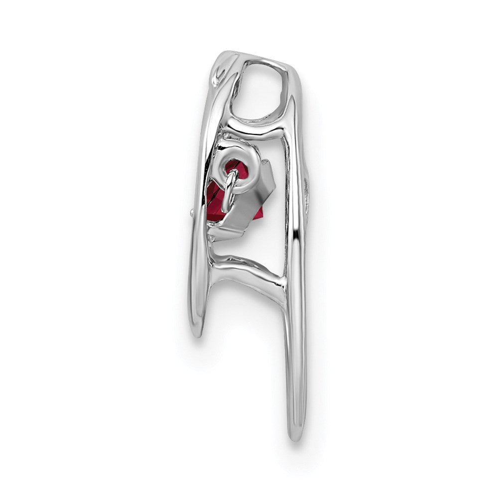 Sterling Silver Rhodium Created Ruby Birthstone Vibrant Chain Slide