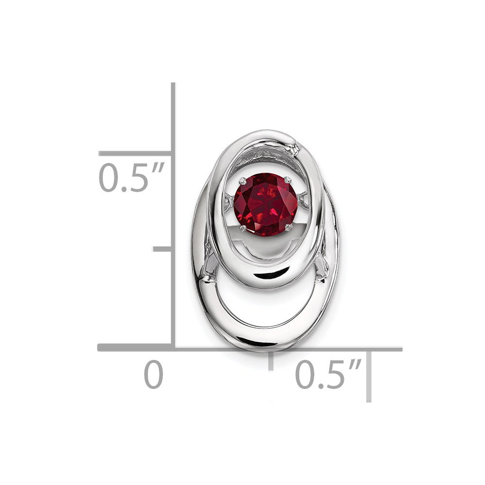 Sterling Silver Rhodium Created Ruby Birthstone Vibrant Chain Slide