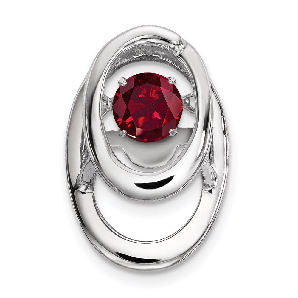 Sterling Silver Rhodium Created Ruby Birthstone Vibrant Chain Slide