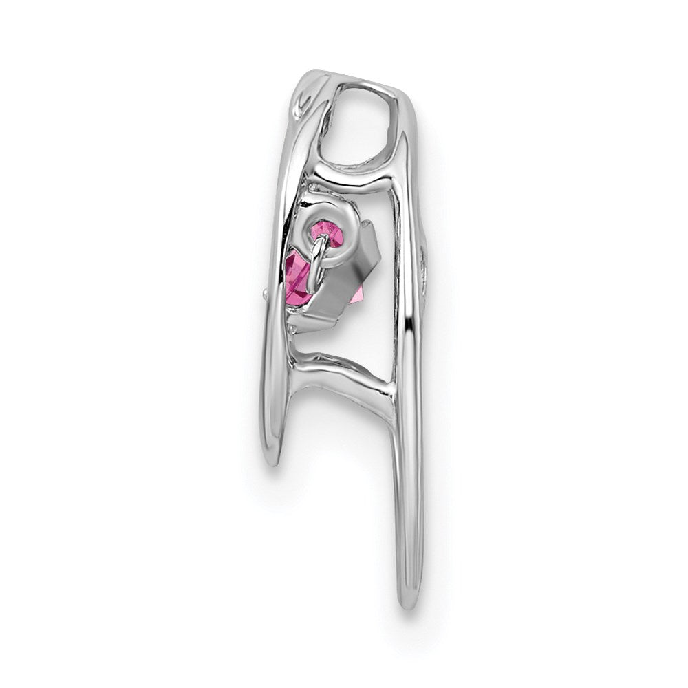 Sterling Silver Rhodium Pink CZ Birthstone Vibrant Chain Slide