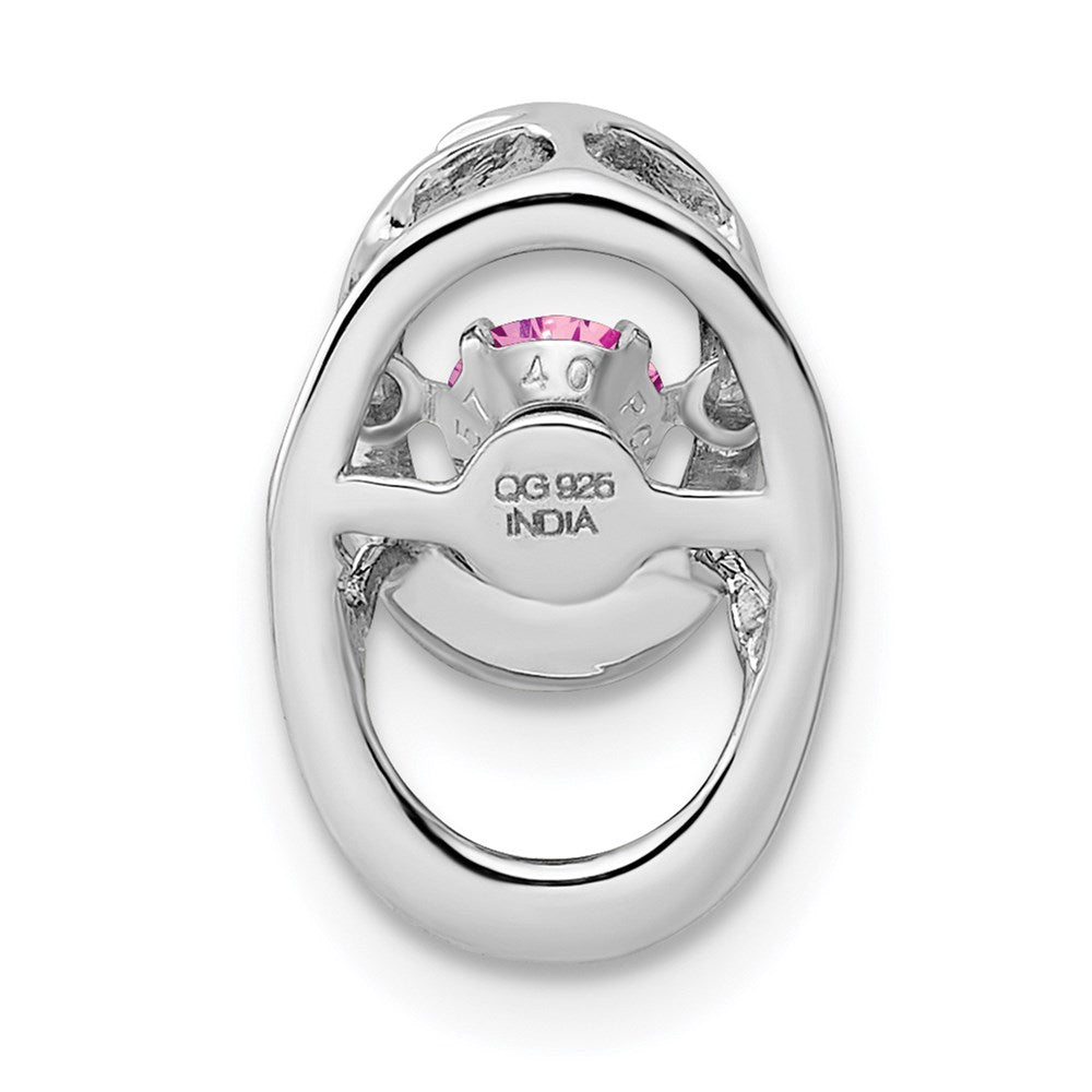Sterling Silver Rhodium Pink CZ Birthstone Vibrant Chain Slide