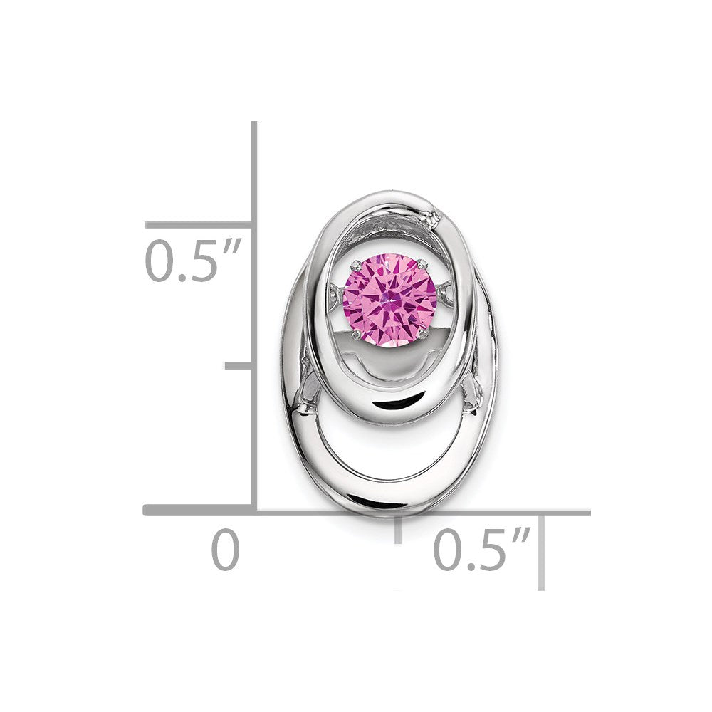 Sterling Silver Rhodium Pink CZ Birthstone Vibrant Chain Slide