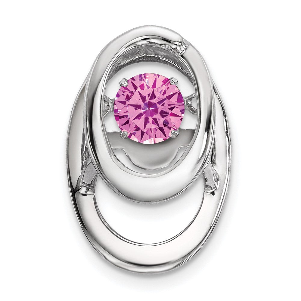 Sterling Silver Rhodium Pink CZ Birthstone Vibrant Chain Slide
