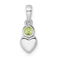 Sterling Silver Rhodium-plated Polished Peridot Heart Pendant