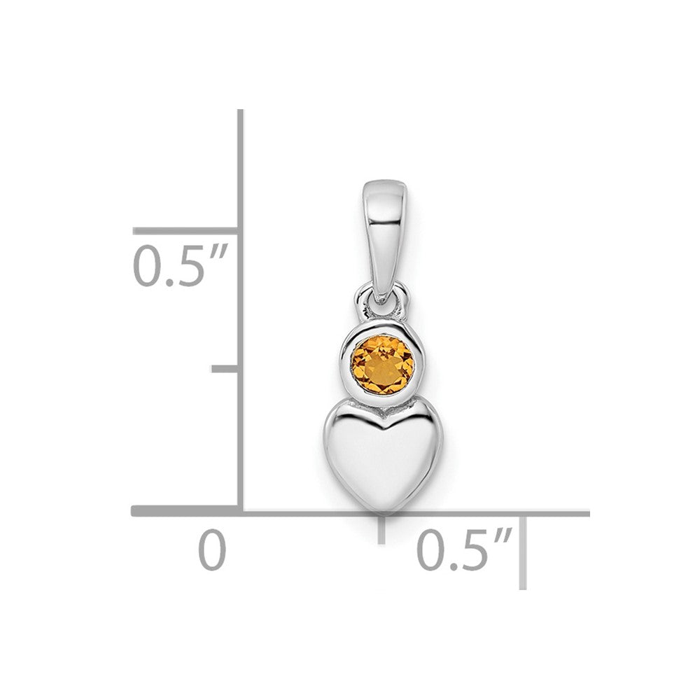 Sterling Silver Rhodium-plated Polished Citrine Heart Pendant