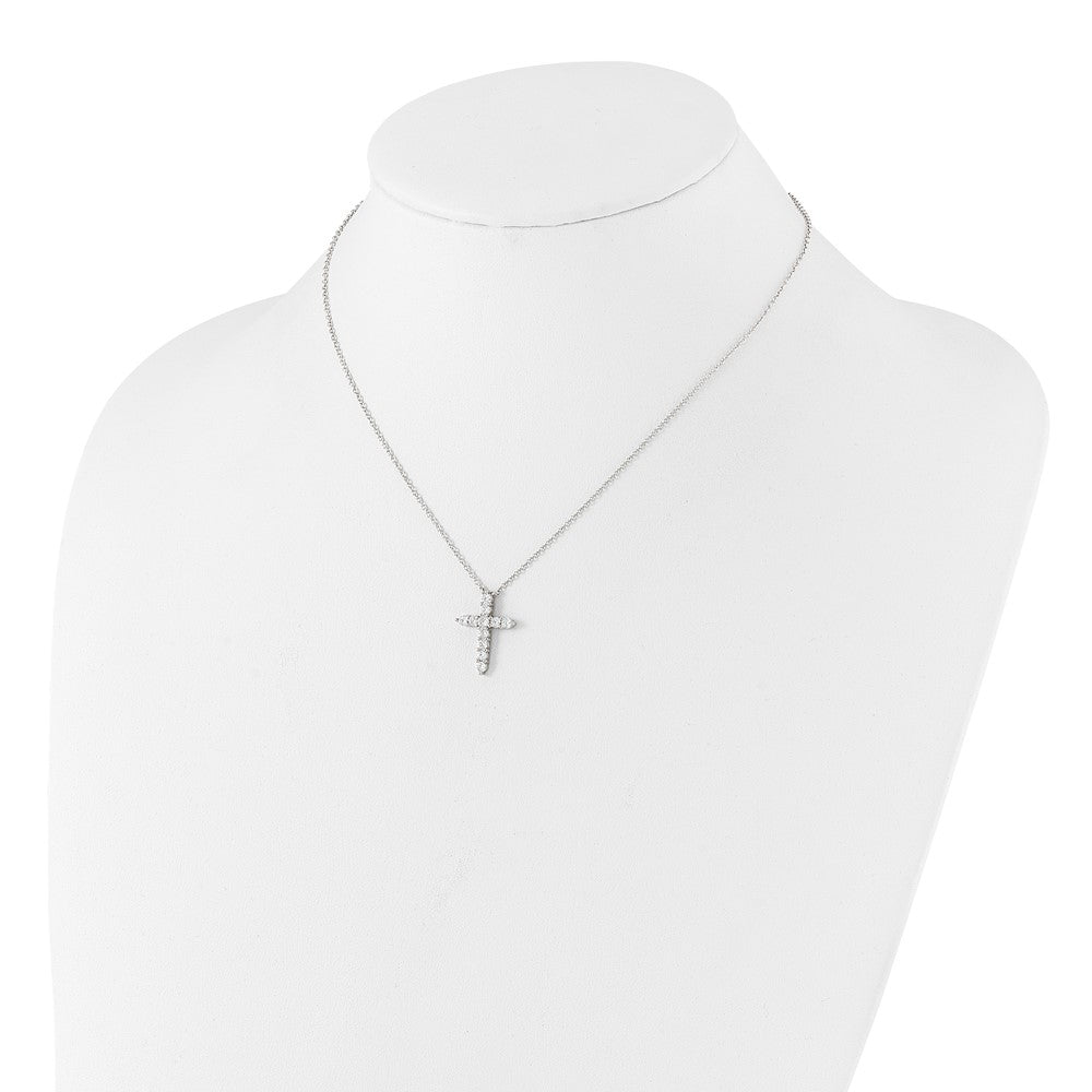 SS Rhodium-plated CZ April Birthstone Cross 16in w/2in ext Necklace