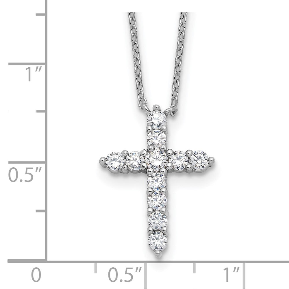 SS Rhodium-plated CZ April Birthstone Cross 16in w/2in ext Necklace