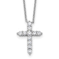 SS Rhodium-plated CZ April Birthstone Cross 16in w/2in ext Necklace