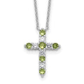 SS Rhodium-plated Green CZ August Birthstone Cross w/2in ext Necklace