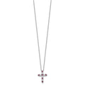 SS Rhodium-plated Purple CZ February Birthstone Cross w/2in ext Necklace