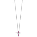 SS Rhodium-plated Dark Pink CZ July Birthstone Cross w/2in ext Necklace
