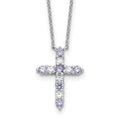SS Rhodium-plated Lavender CZ June Birthstone Cross w/2in ext Necklace