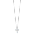 SS Rhodium-plated Lt Blue CZ March Birthstone Cross w/2in ext Necklace