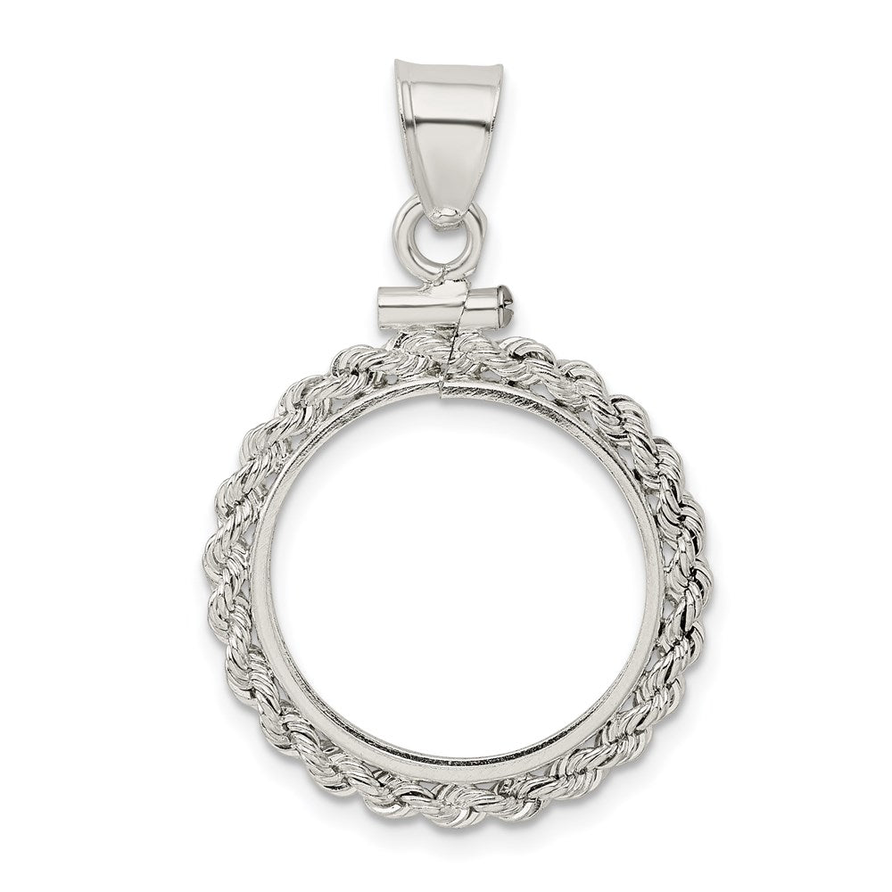 Sterling Silver 19.1 x 1.5mm $0.01 Screw Top Coin Rope Pol Bezel Pendant