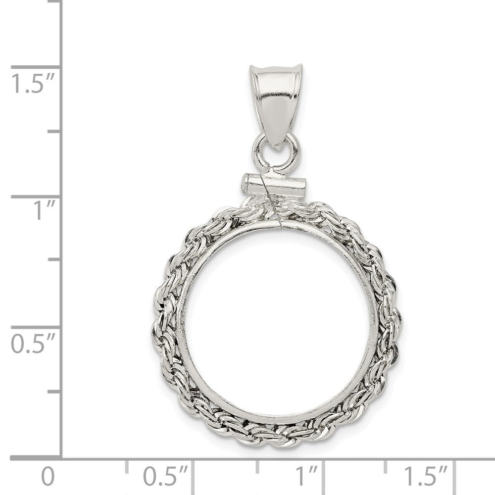 Sterling Silver 19.1 x 1.5mm $0.01 Screw Top Coin Rope Pol Bezel Pendant