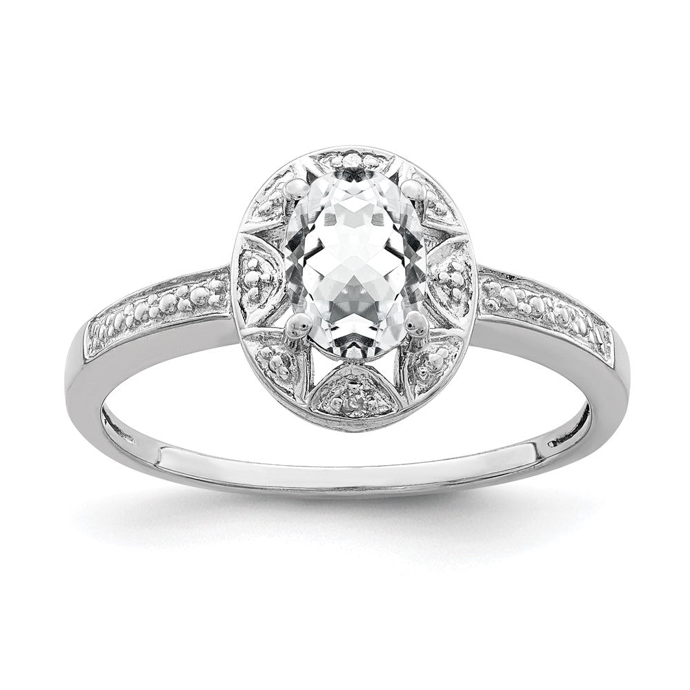 Sterling Silver Rhodium-plated Diam. & White Topaz Ring