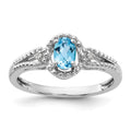 Sterling Silver Rhodium-plated Light Swiss Blue Topaz & Diam. Ring