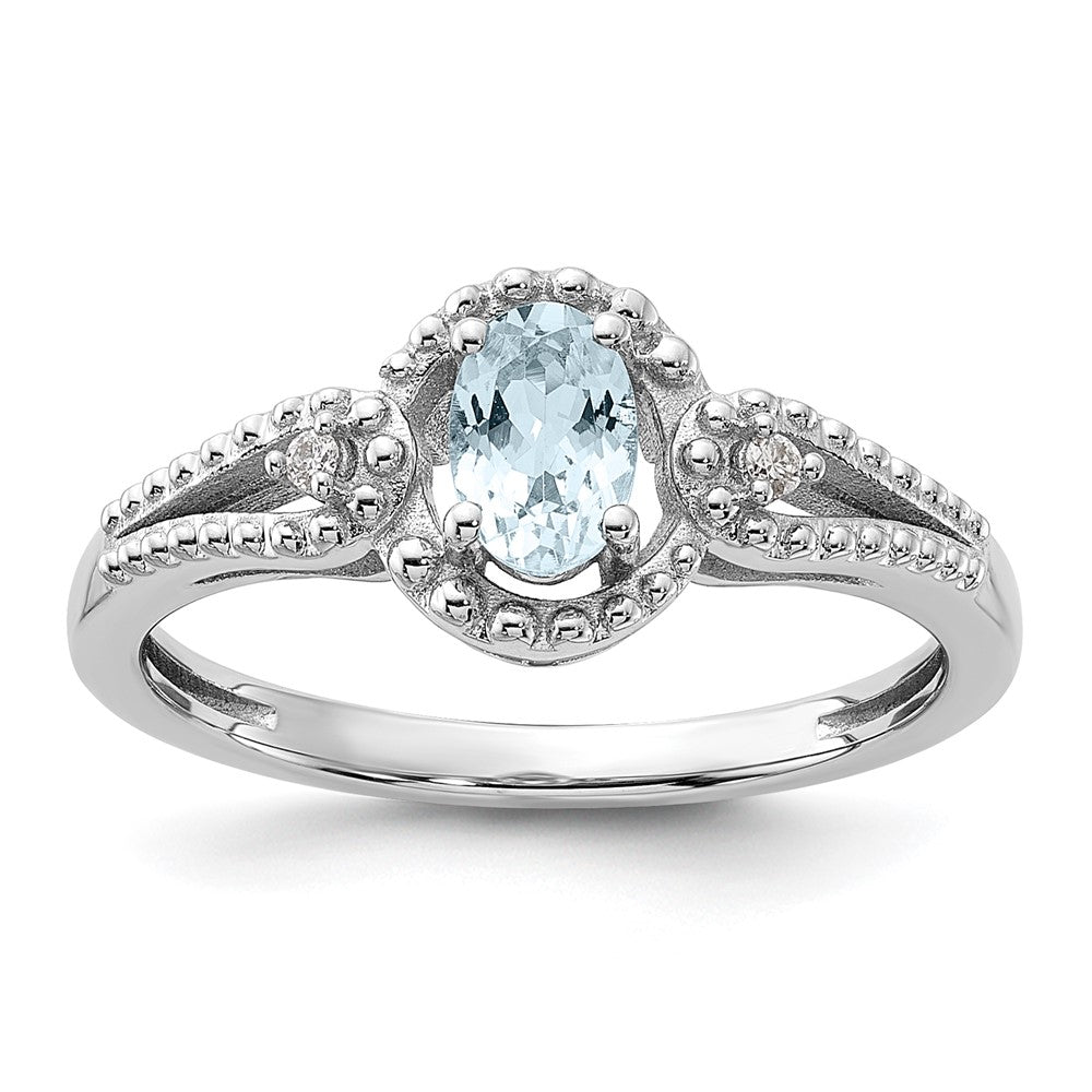 Sterling Silver Rhodium-plated Aquamarine & Diam. Ring