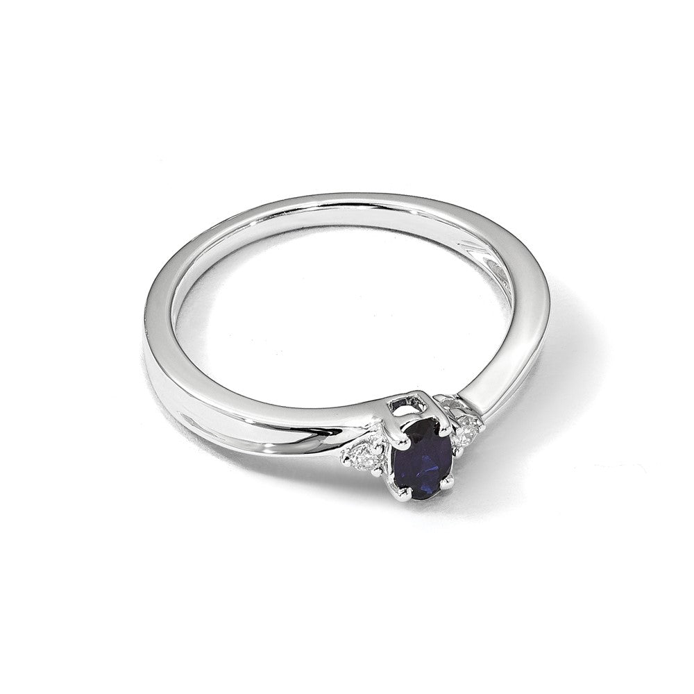 Sterling Silver Rhodium Diamond/Created Blue Sapphire Birthstone Ring