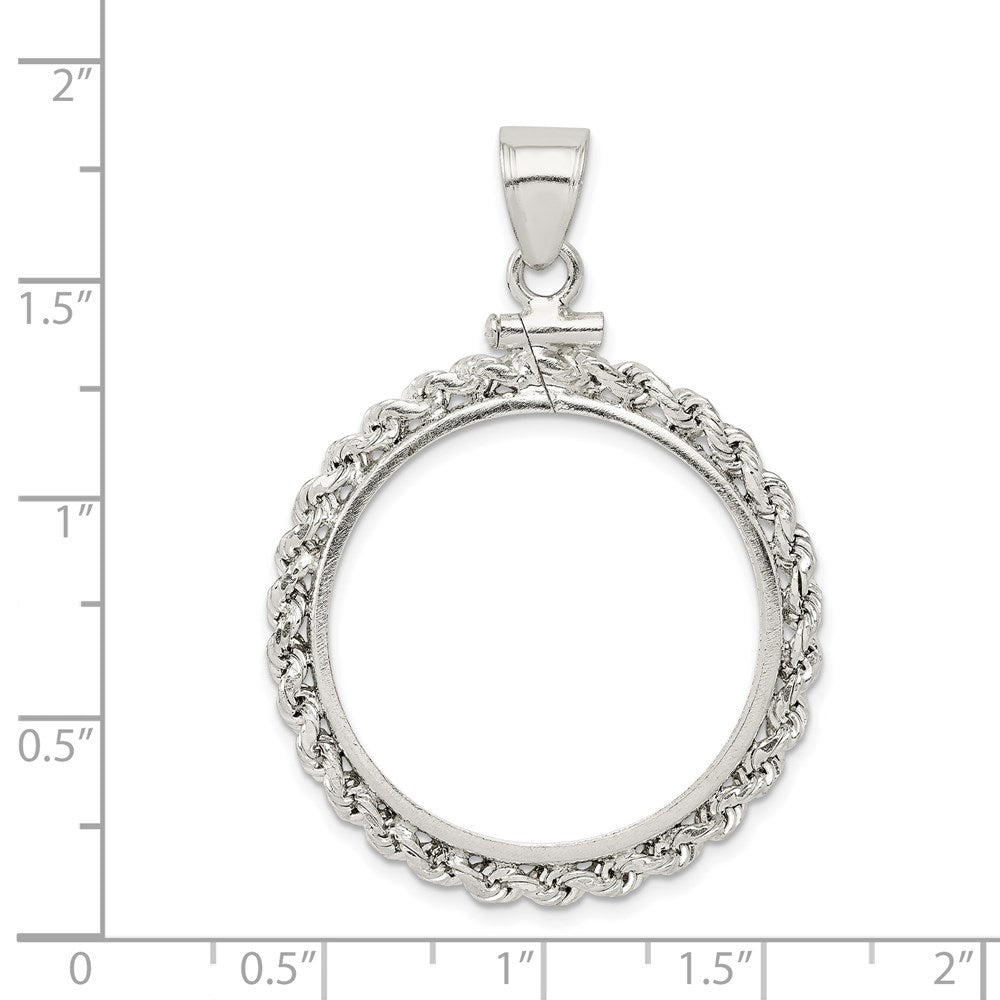 Sterling Silver 26.4 x 1.8mm Susan B. Anthony Screw Top Coin Rope Pol Bezel