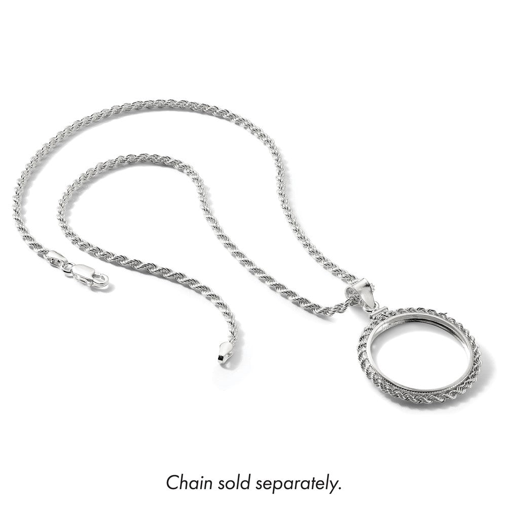 Sterling Silver 26.4 x 1.8mm Susan B. Anthony Screw Top Coin Rope Pol Bezel