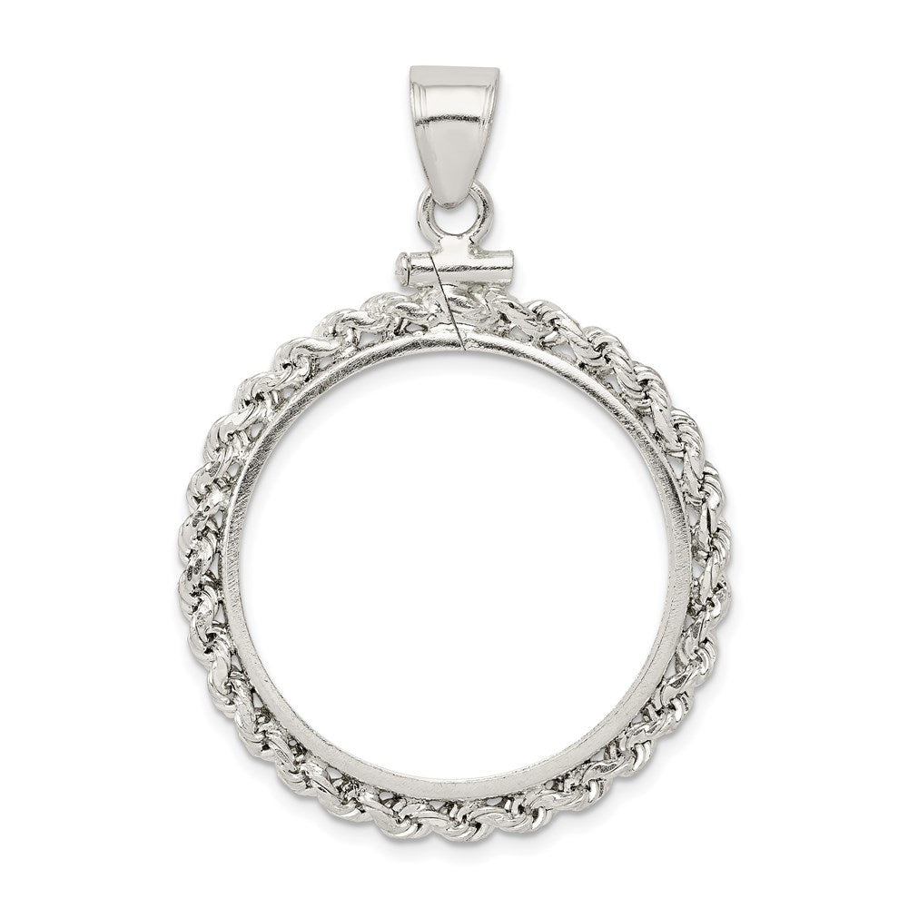 Sterling Silver 26.4 x 1.8mm Susan B. Anthony Screw Top Coin Rope Pol Bezel