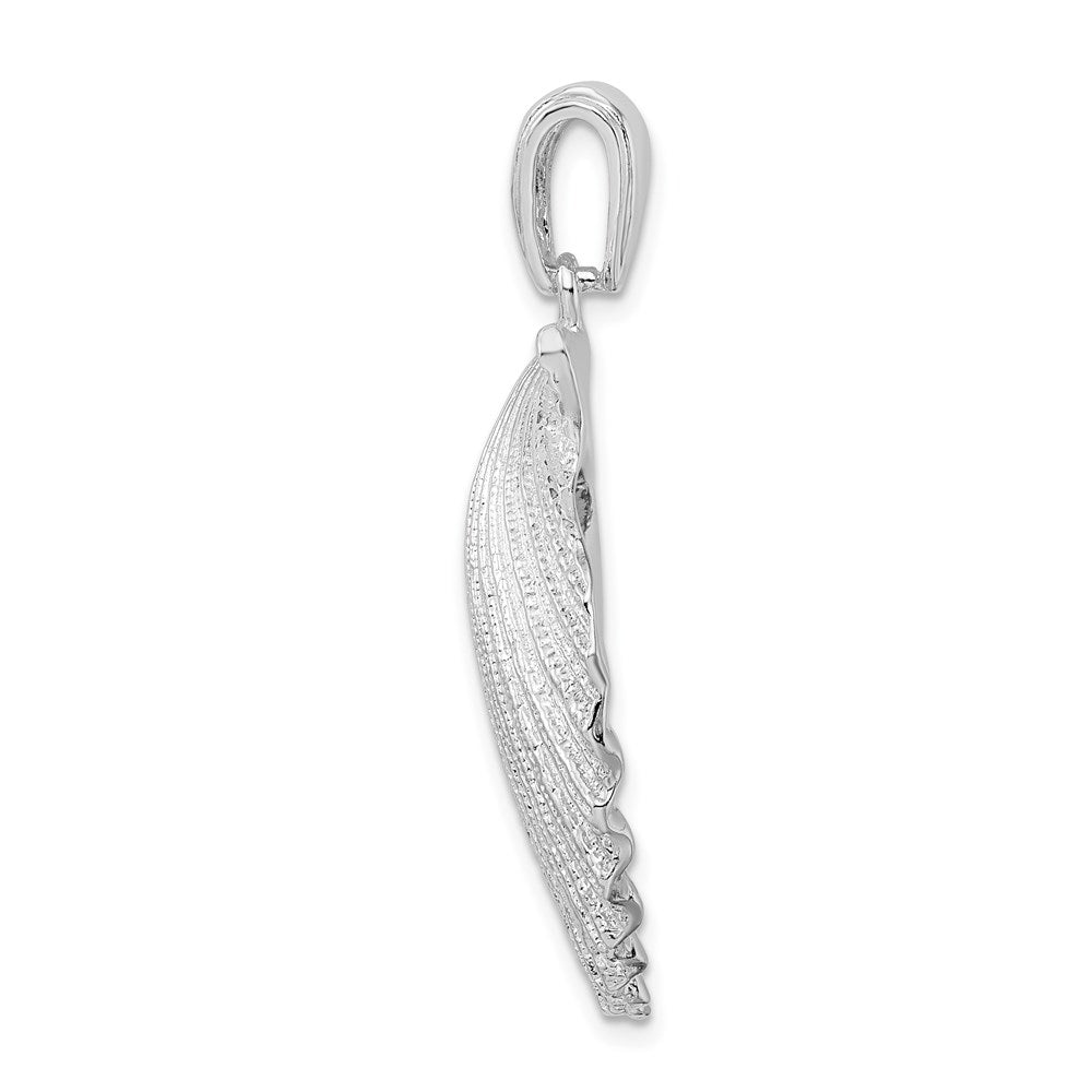 Sterling Silver Rhodium-plated Polished/Textured Shell Pendant