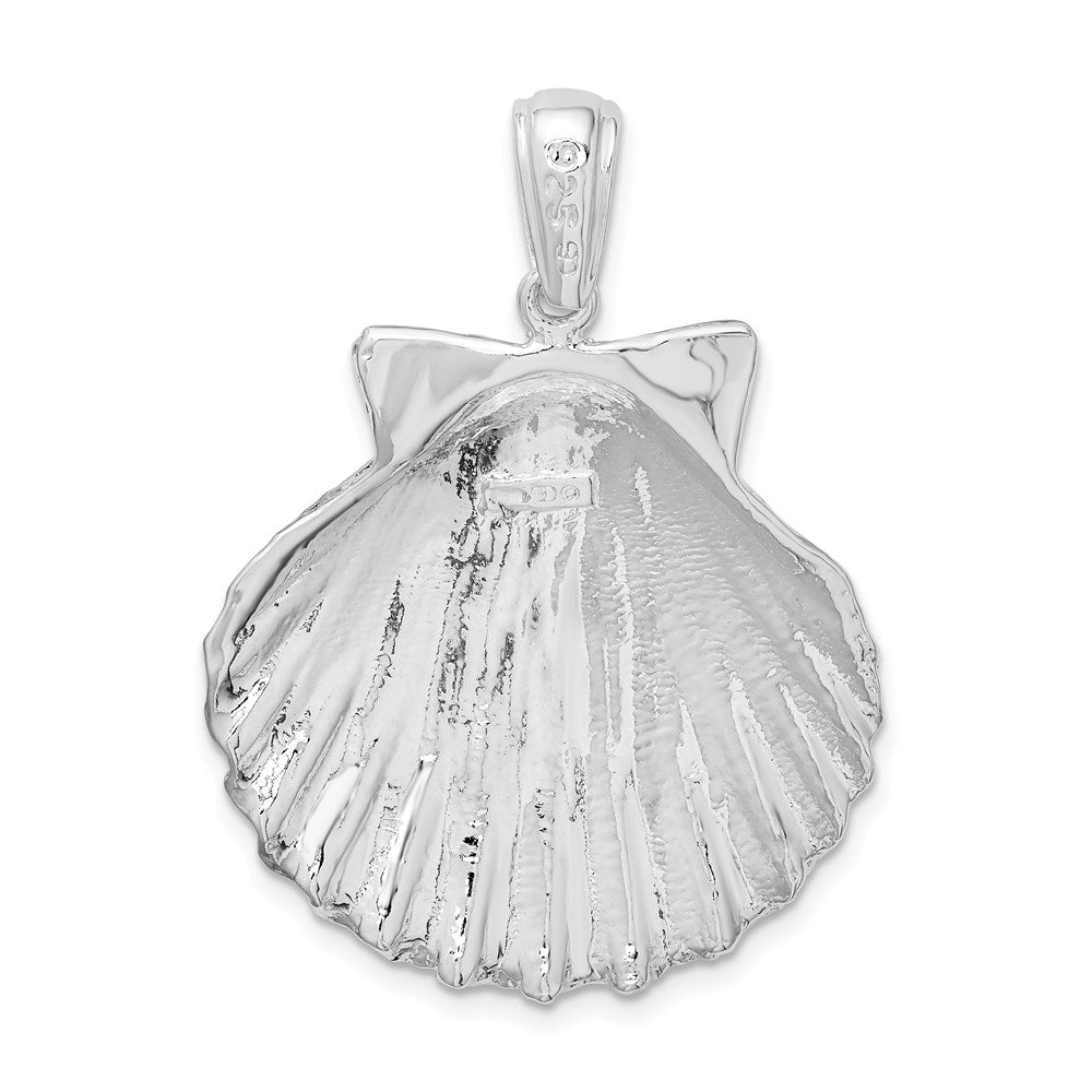 Sterling Silver Rhodium-plated Polished/Textured Shell Pendant