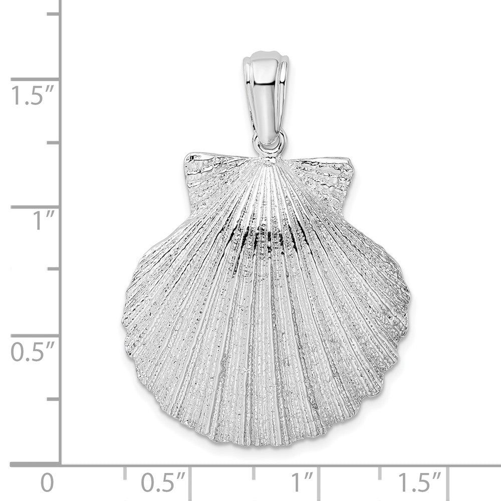 Sterling Silver Rhodium-plated Polished/Textured Shell Pendant