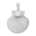 Sterling Silver Rhodium-plated Polished/Textured Shell Pendant