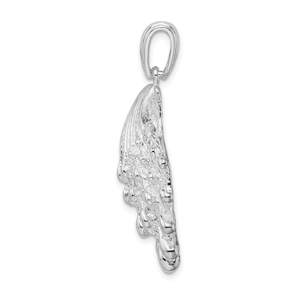 Sterling Silver Rhod-plated Polished/Textured Lions Paw Shell Pendant