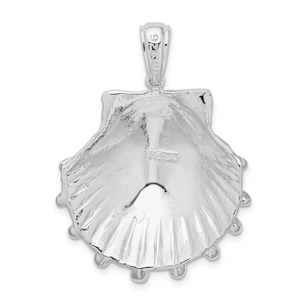 Sterling Silver Rhod-plated Polished/Textured Lions Paw Shell Pendant