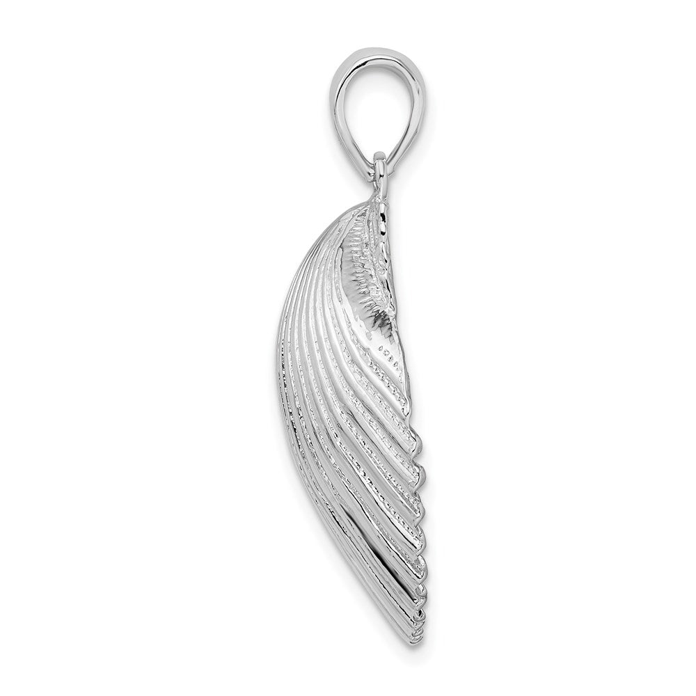 Sterling Silver Rhodium-plated Polished/Textured Scallop Shell Pendant