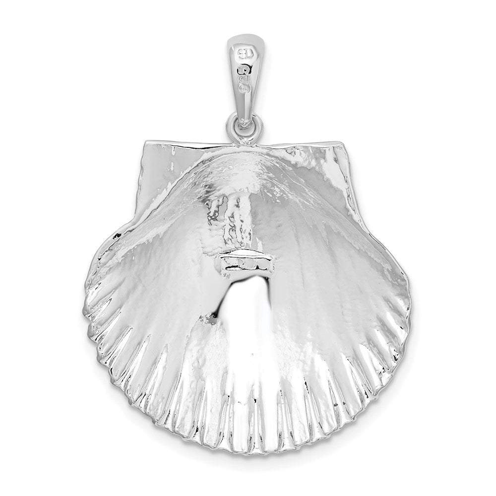 Sterling Silver Rhodium-plated Polished/Textured Scallop Shell Pendant