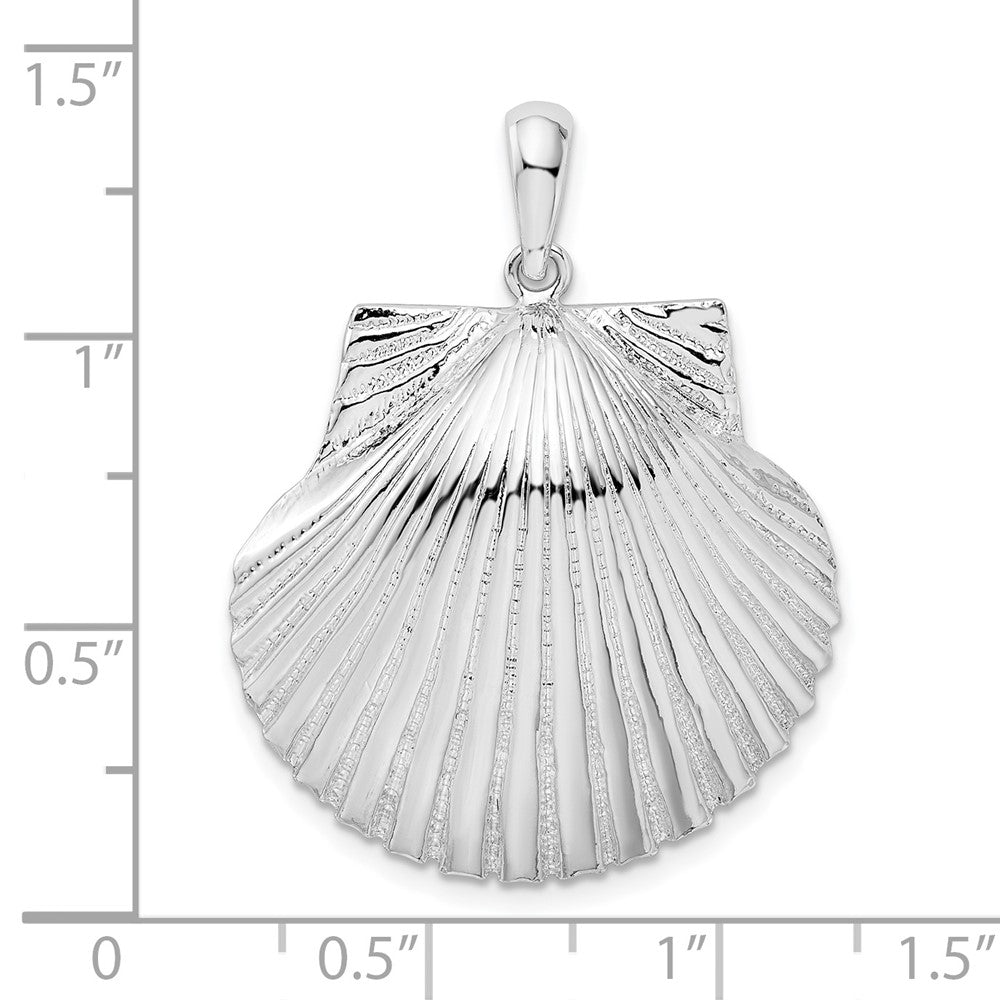 Sterling Silver Rhodium-plated Polished/Textured Scallop Shell Pendant