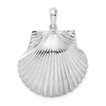Sterling Silver Rhodium-plated Polished/Textured Scallop Shell Pendant