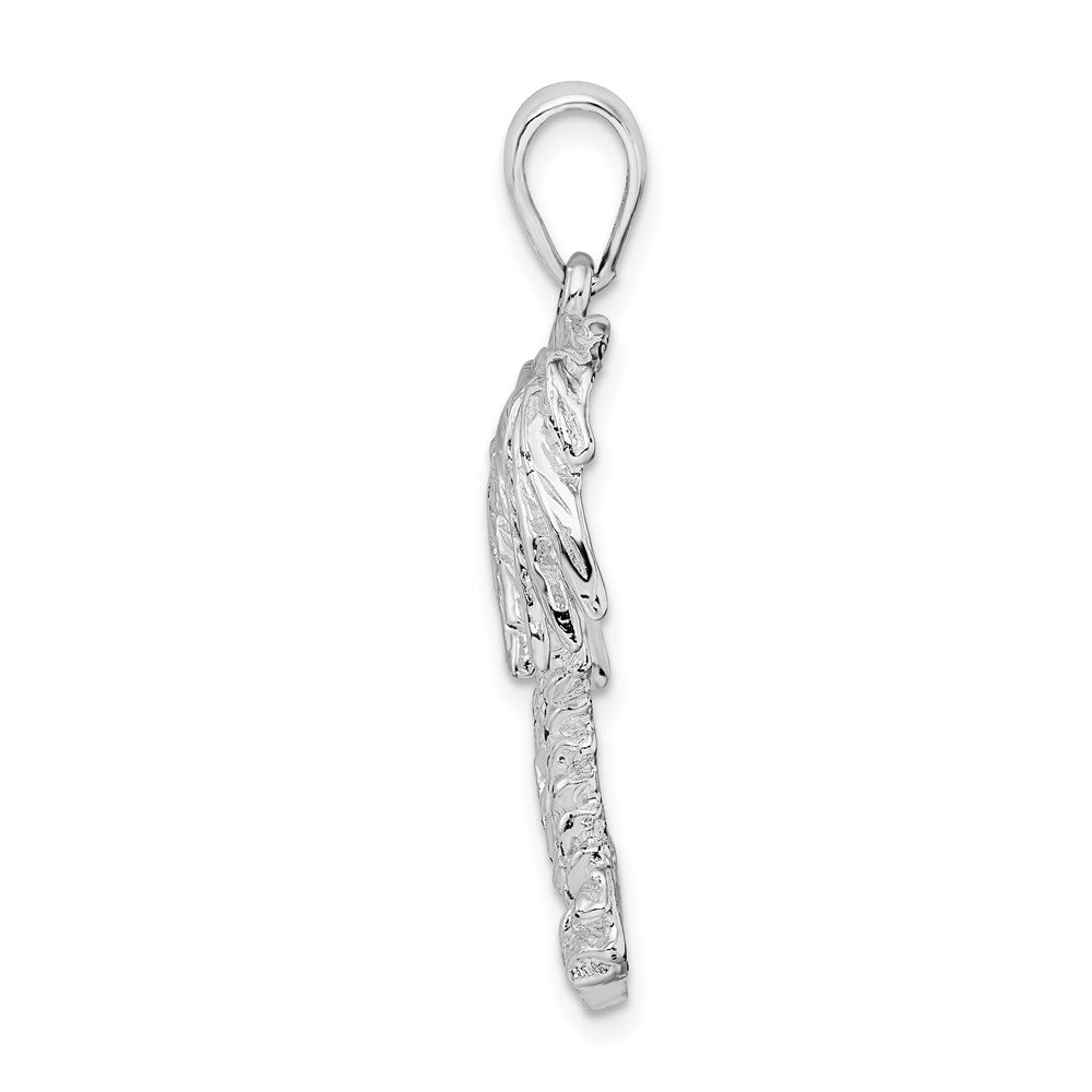 Sterling Silver Rhod-plated Polished/Textured Double Palm Tree Pendant