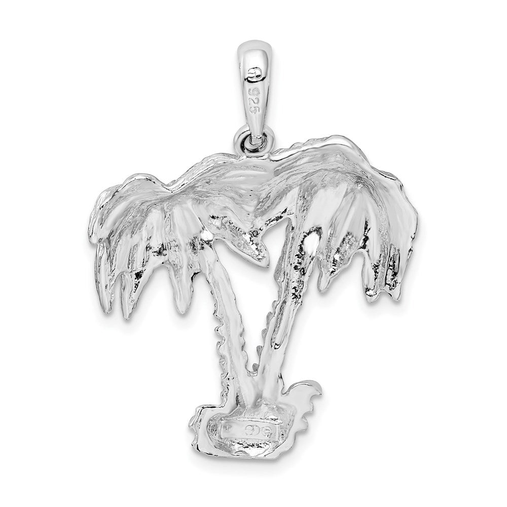 Sterling Silver Rhod-plated Polished/Textured Double Palm Tree Pendant
