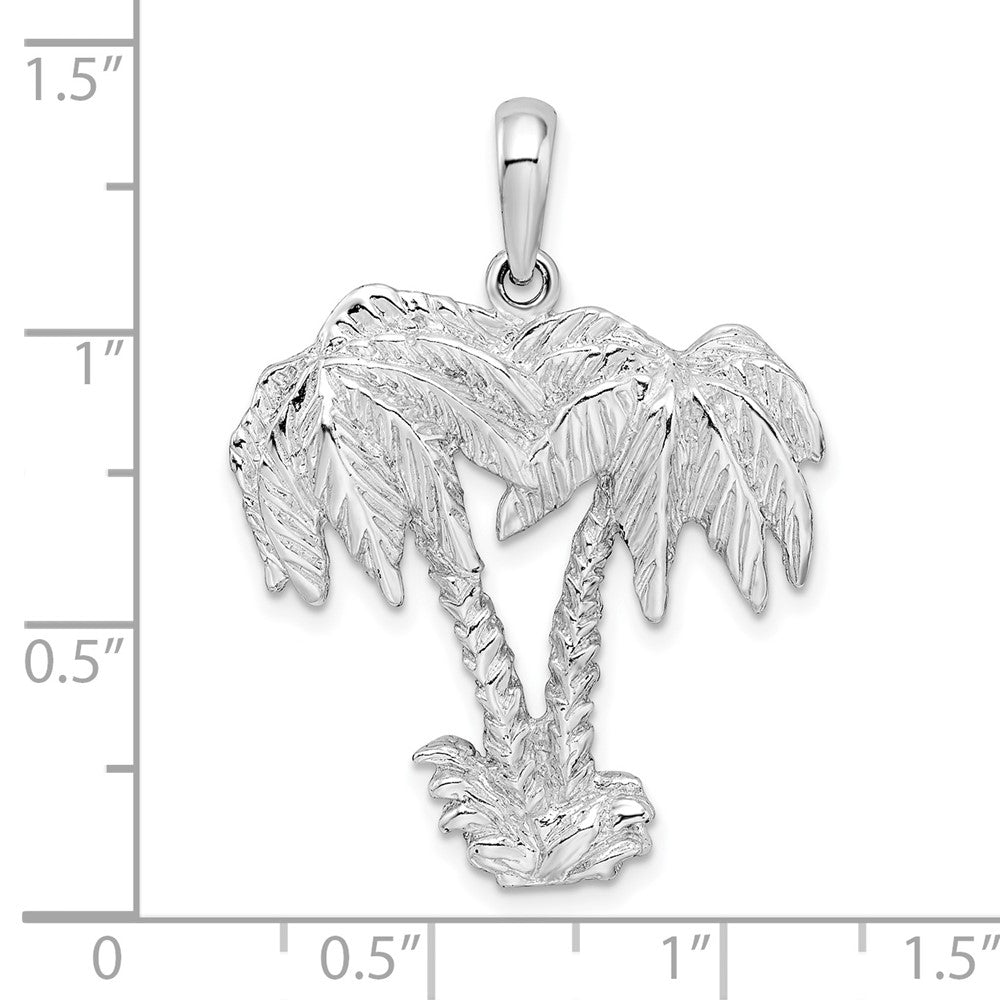 Sterling Silver Rhod-plated Polished/Textured Double Palm Tree Pendant