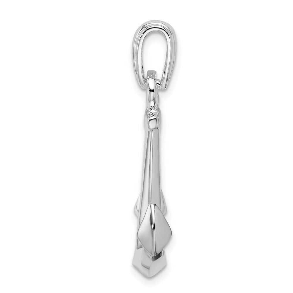 Sterling Silver Rhodium-plated Polished 3D Anchor Pendant