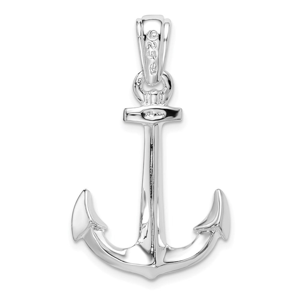 Sterling Silver Rhodium-plated Polished 3D Anchor Pendant