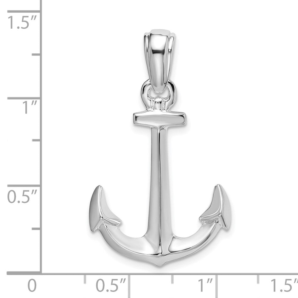 Sterling Silver Rhodium-plated Polished 3D Anchor Pendant