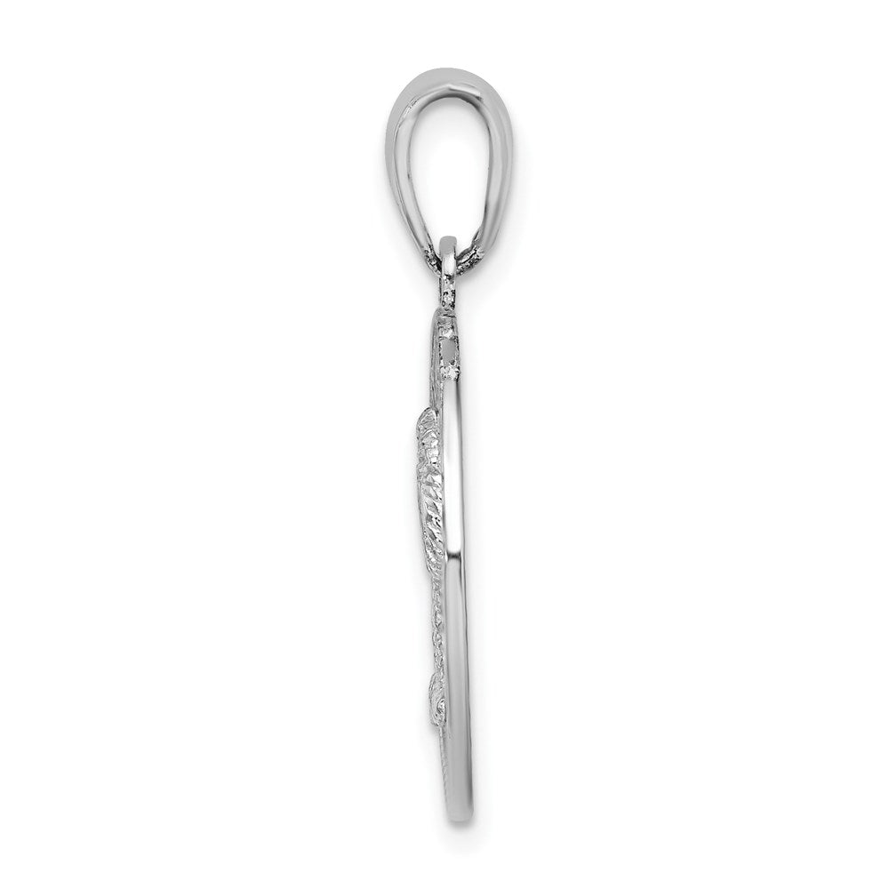 Sterling Silver Rhodium-plated Hilton Head w/Palm Tree Round Pendant