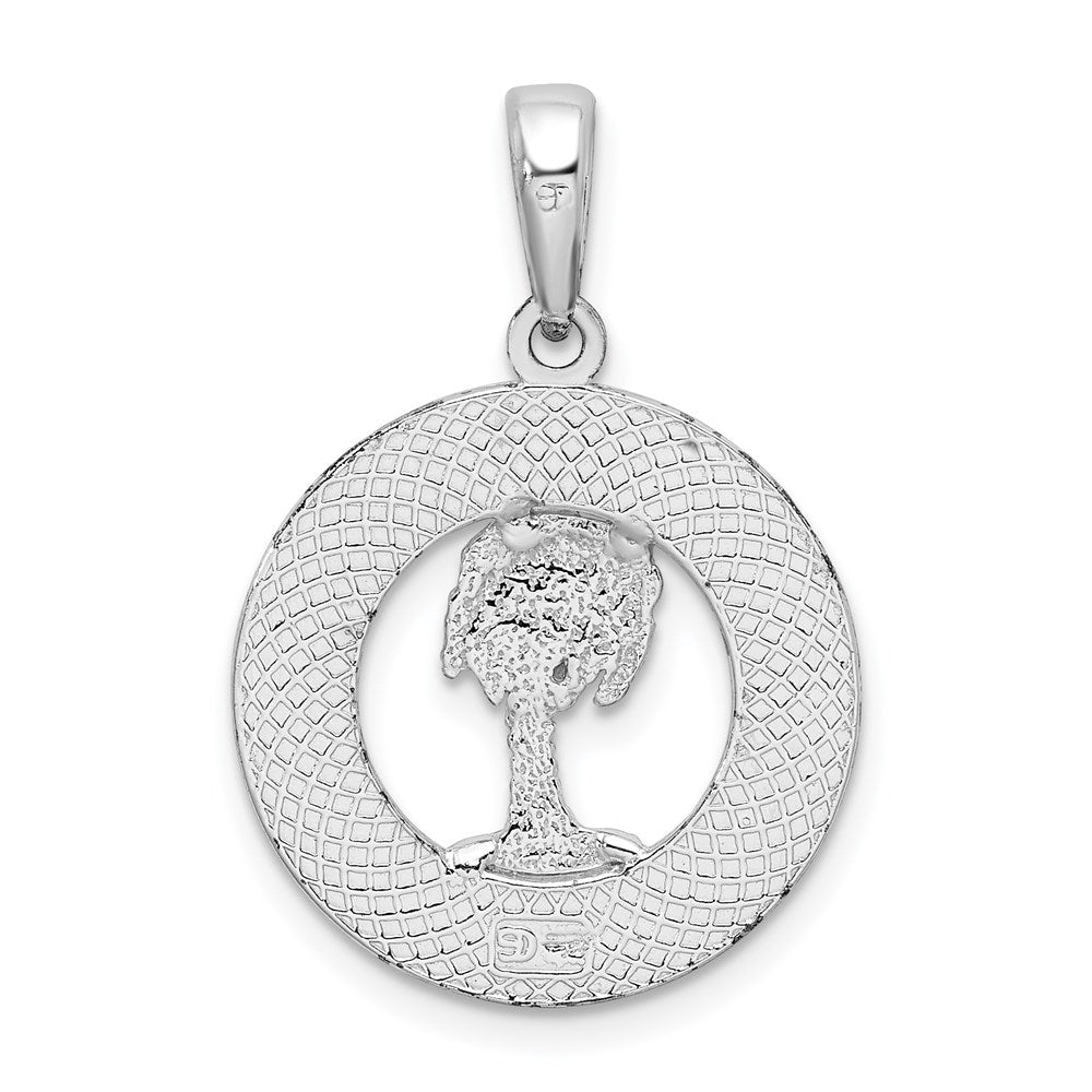 Sterling Silver Rhodium-plated Hilton Head w/Palm Tree Round Pendant