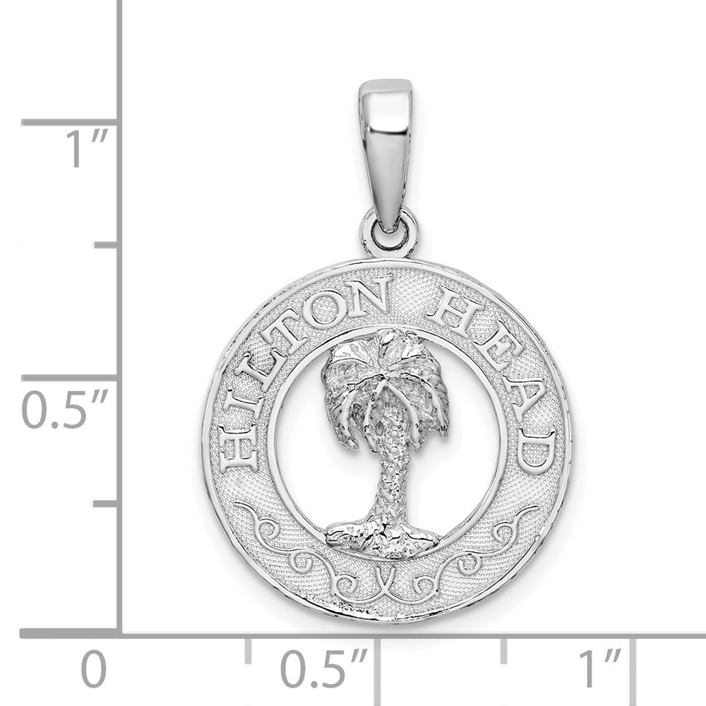 Sterling Silver Rhodium-plated Hilton Head w/Palm Tree Round Pendant