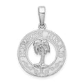 Sterling Silver Rhodium-plated Hilton Head w/Palm Tree Round Pendant