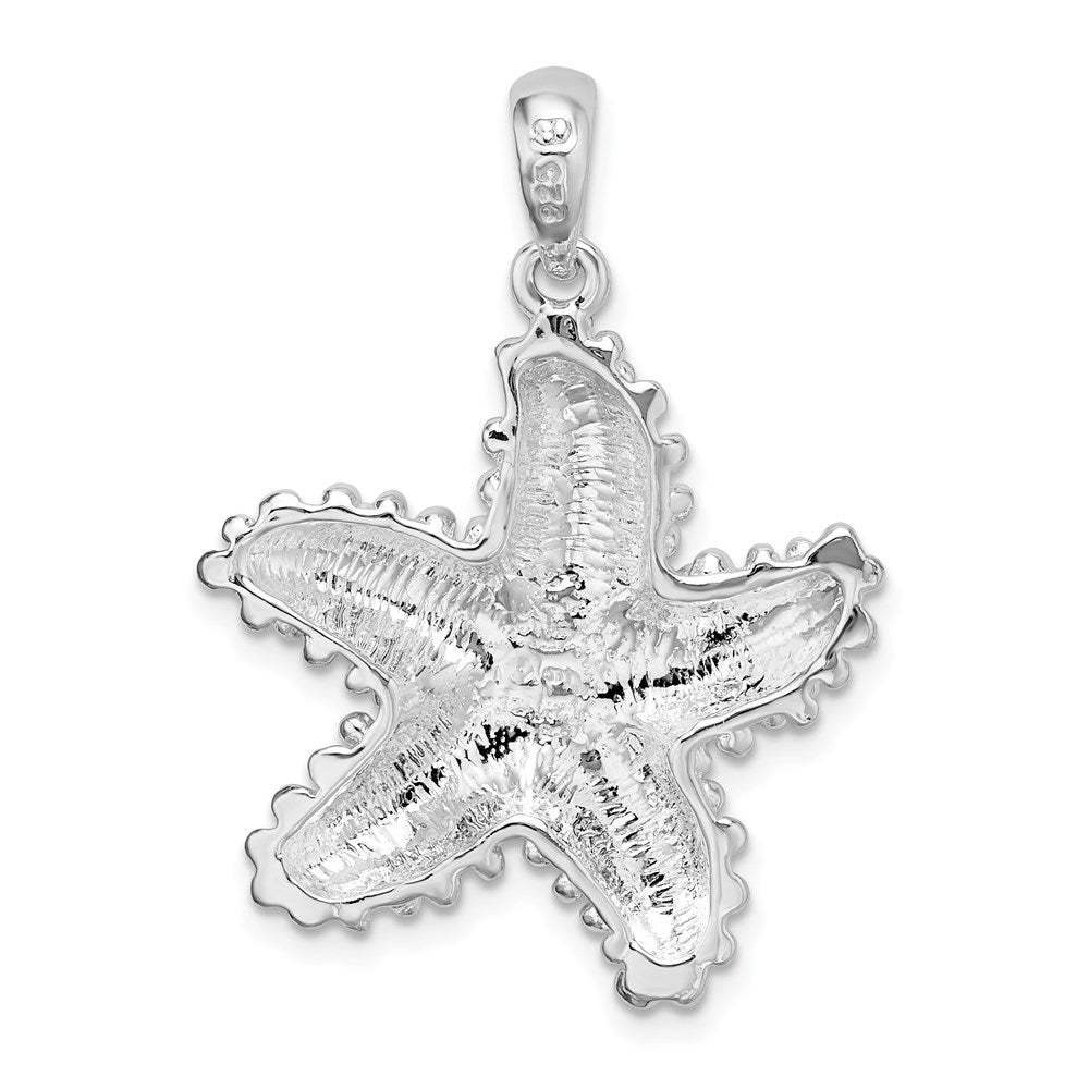 Sterling Silver Rhodium-plated Polished/Textured Starfish Pendant